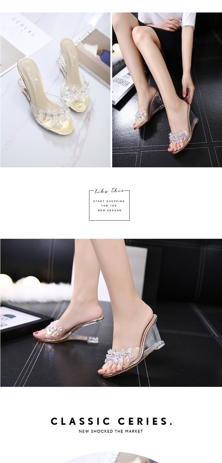 Giày Sandal Cao Gót Nữ Quai Trong Suốt Đính Đá Gót Cao 8cm Màu Bạc chi tiết 3
