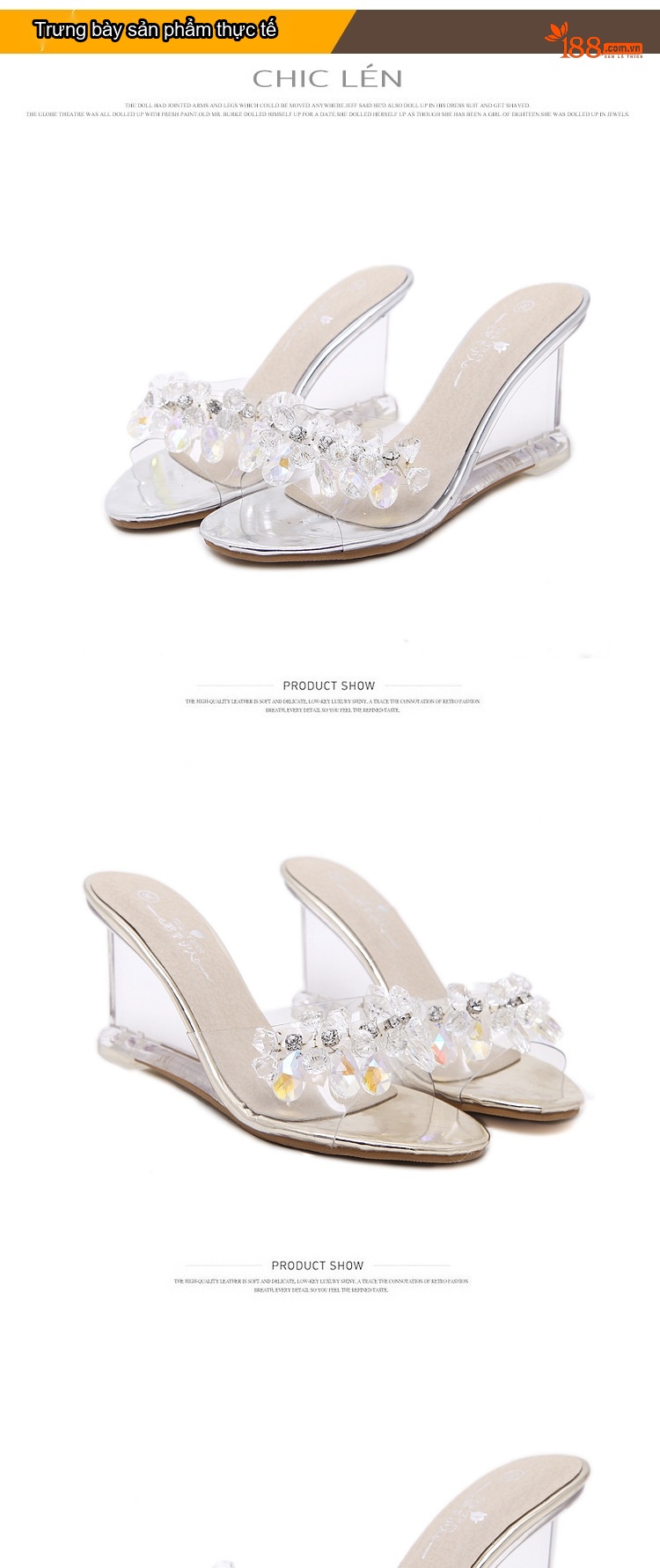 Giày Sandal Cao Gót Nữ Quai Trong Suốt Đính Đá Gót Cao 8cm Màu Bạc chi tiết 5
