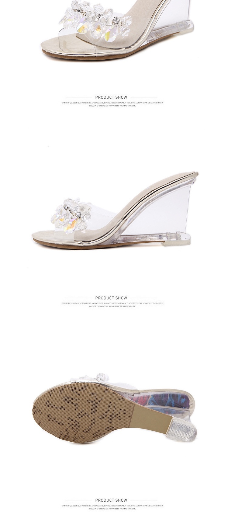 Giày Sandal Cao Gót Nữ Quai Trong Suốt Đính Đá Gót Cao 8cm Màu Bạc chi tiết 6