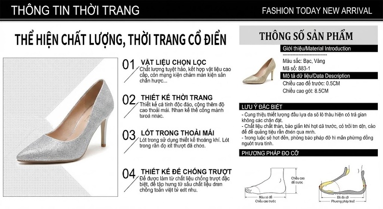 Giày Sandal Cao Gót Nữ Quai Trong Suốt Đính Đá Gót Cao 8cm Màu Vàng, Bạc, Đen chi tiết 8