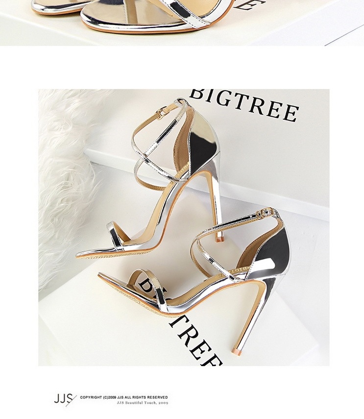 Giày Sandal Cao Gót Nữ Quai Chéo Da Bóng Gót Cao 10cm - 12cm Màu Đen, Vàng Đồng, Bạc, Xám... chi tiết 15