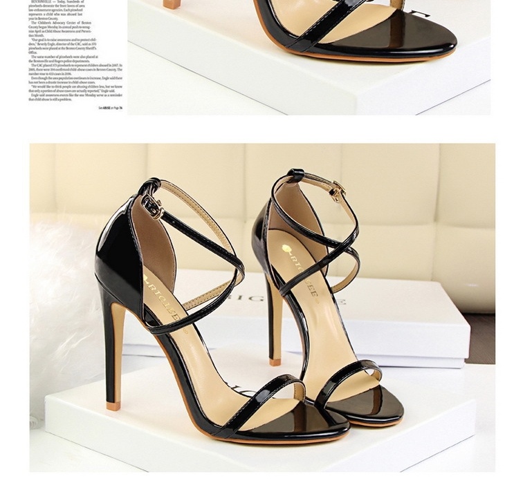 Giày Sandal Cao Gót Nữ Quai Chéo Da Bóng Gót Cao 10cm - 12cm Màu Đen, Vàng Đồng, Bạc, Xám... chi tiết 18
