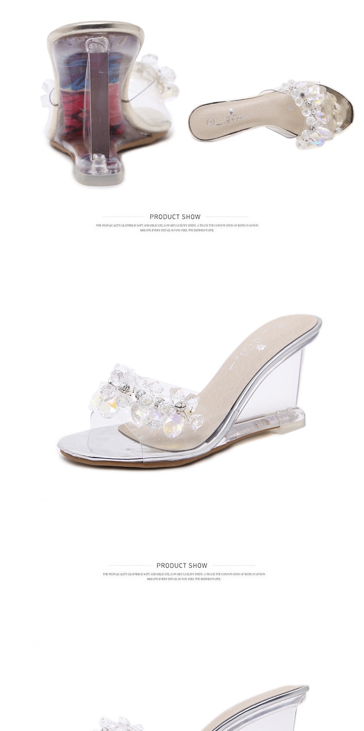 Giày Sandal Cao Gót Nữ Quai Trong Suốt Đính Đá Gót Cao 8cm Màu Bạc chi tiết 7