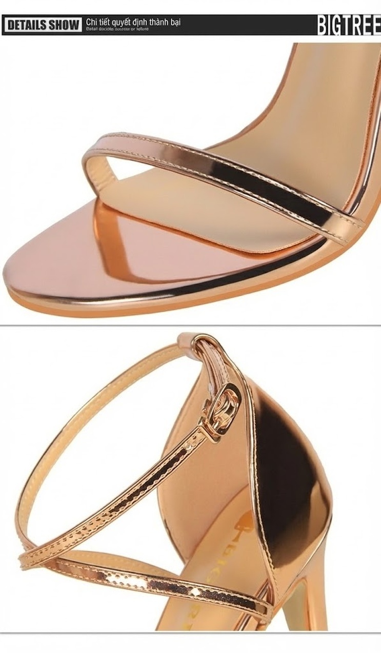 Giày Sandal Cao Gót Nữ Quai Chéo Da Bóng Gót Cao 10cm - 12cm Màu Đen, Vàng Đồng, Bạc, Xám... chi tiết 20