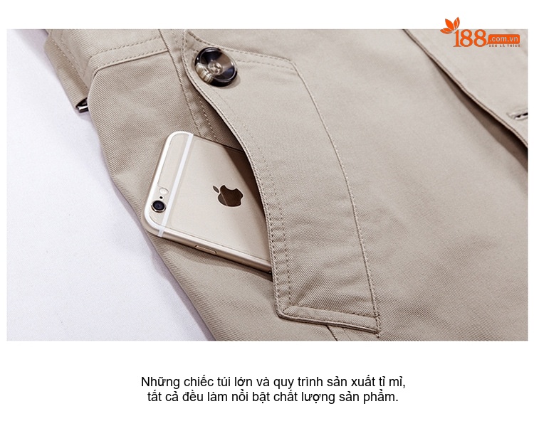Áo Khoác Jacket Nam Có Mũ Trùm Cotton Dáng Ôm Vừa Màu Be, Nâu, Đen chi tiết 12