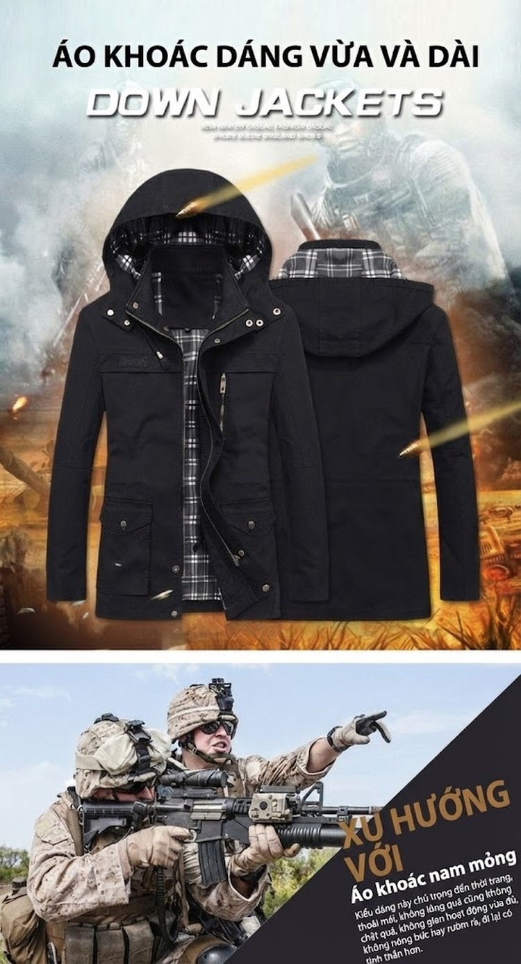 Áo Khoác Gió Nam Cotton Dáng Rộng Phong Cách Hàn Quốc Màu Xanh Rêu, Kem, Đen, Nâu chi tiết 1