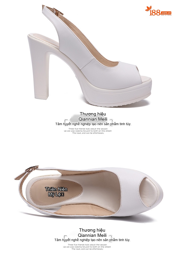 Giày Sandal Cao Gót Nữ Hở Mũi Quai Hậu Đế Xuồng Gót Cao 8cm Da Bóng Màu Trắng, Đen chi tiết 12