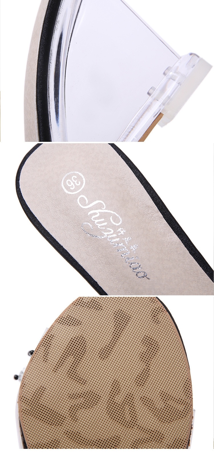 Giày Sandal Cao Gót Nữ Quai Trong Suốt Đính Đá Gót Cao 8cm Màu Vàng, Bạc, Đen chi tiết 7