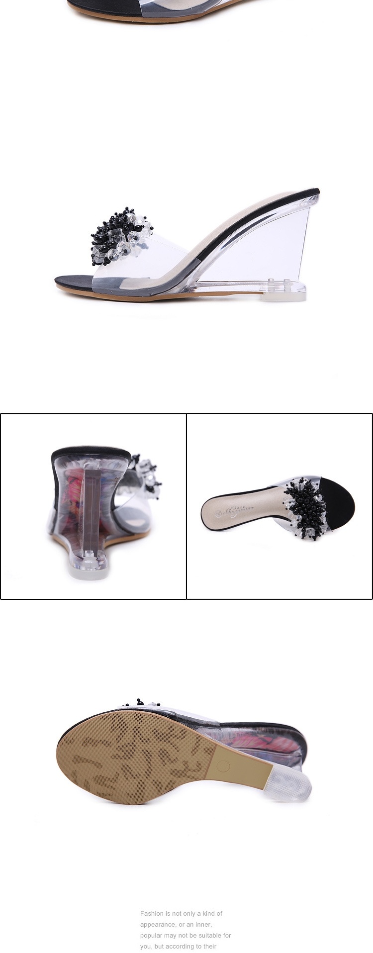 Giày Sandal Cao Gót Nữ Quai Trong Suốt Đính Đá Gót Cao 8cm Màu Vàng, Bạc, Đen chi tiết 5
