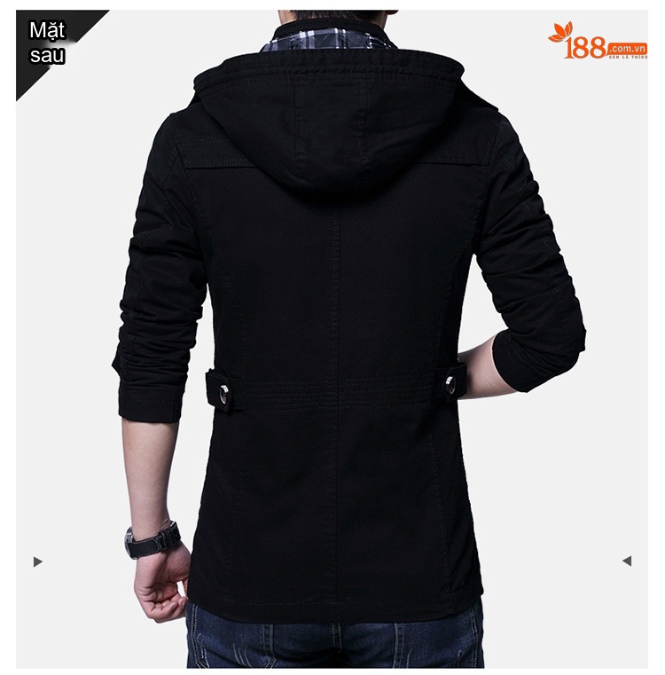 Áo Khoác Jacket Nam Có Mũ Trùm Cotton Dáng Ôm Vừa Màu Be, Nâu, Đen chi tiết 6