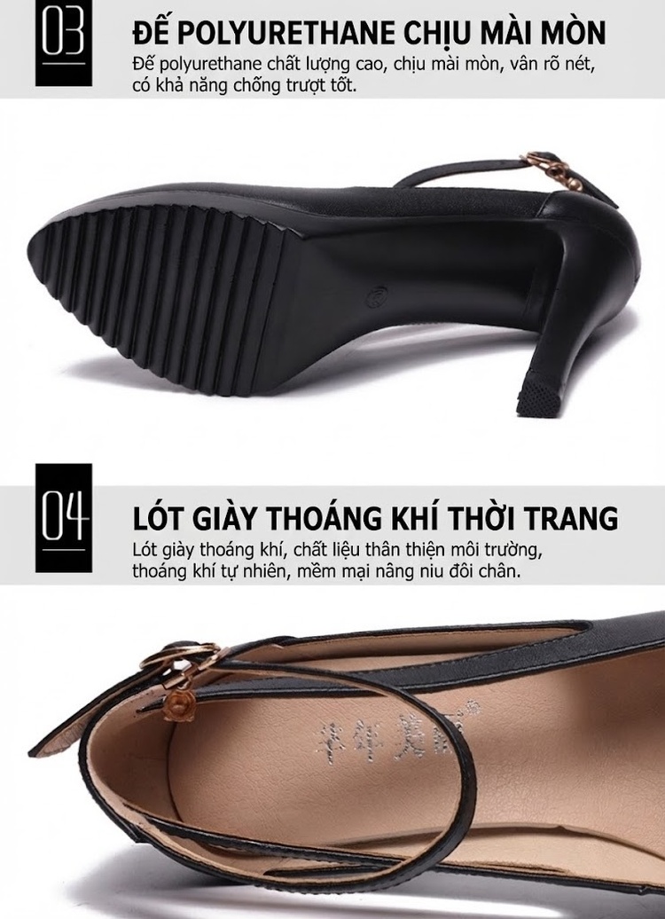 Giày Cao Gót Nữ Mũi Nhọn Quai Cài Da Bóng Chiều Cao Đế Khoảng 8cm Màu Đỏ, Đen, Trắng chi tiết 6