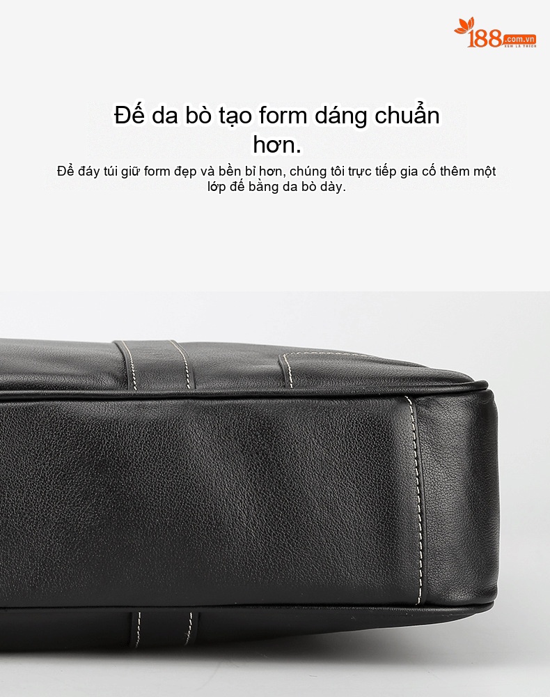 Cặp Công Sở Nam Da Bò Đeo Chéo Đựng Laptop 14 Inch Màu Đen chi tiết 12