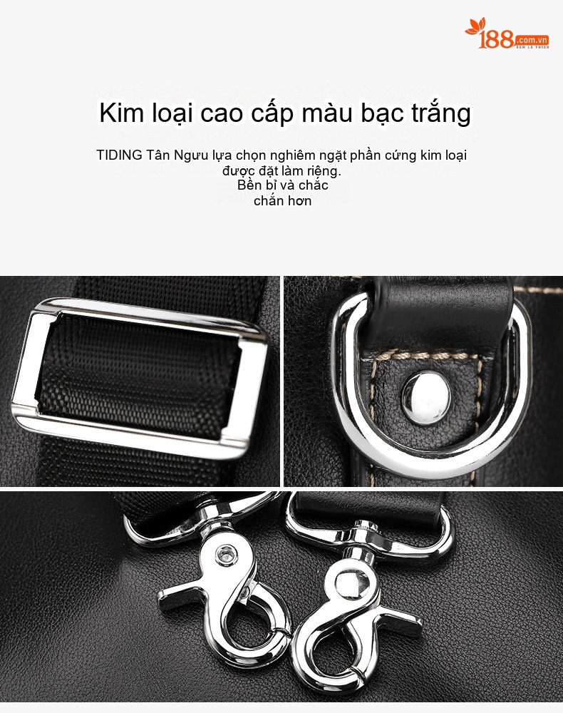 Cặp Công Sở Nam Da Bò Đeo Chéo Đựng Laptop 14 Inch Màu Đen chi tiết 13