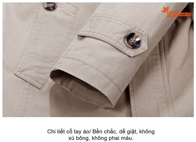 Áo Khoác Jacket Nam Có Mũ Trùm Cotton Dáng Ôm Vừa Màu Be, Nâu, Đen chi tiết 10