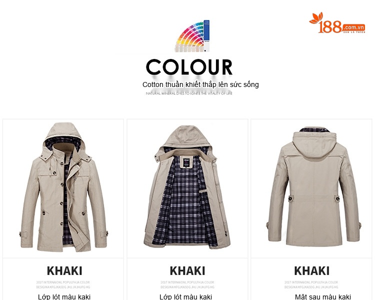 Áo Khoác Jacket Nam Có Mũ Trùm Cotton Dáng Ôm Vừa Màu Be, Nâu, Đen chi tiết 3