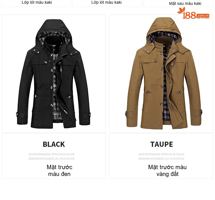 Áo Khoác Jacket Nam Có Mũ Trùm Cotton Dáng Ôm Vừa Màu Be, Nâu, Đen chi tiết 4