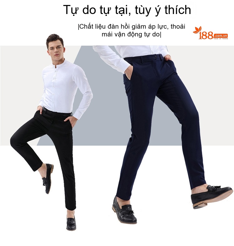 Quần Tây Nam Dáng Ôm Hàn Quốc Thời Trang Quần Ống Đứng Công Sở Màu Đen, Xanh Navy chi tiết 3