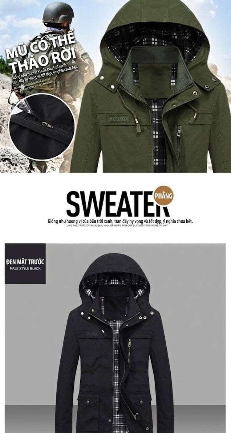 Áo Khoác Gió Nam Cotton Dáng Rộng Phong Cách Hàn Quốc Màu Xanh Rêu, Kem, Đen, Nâu chi tiết 9