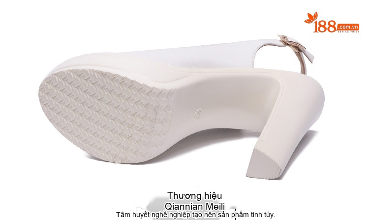 Giày Sandal Cao Gót Nữ Hở Mũi Quai Hậu Đế Xuồng Gót Cao 8cm Da Bóng Màu Trắng, Đen chi tiết 13