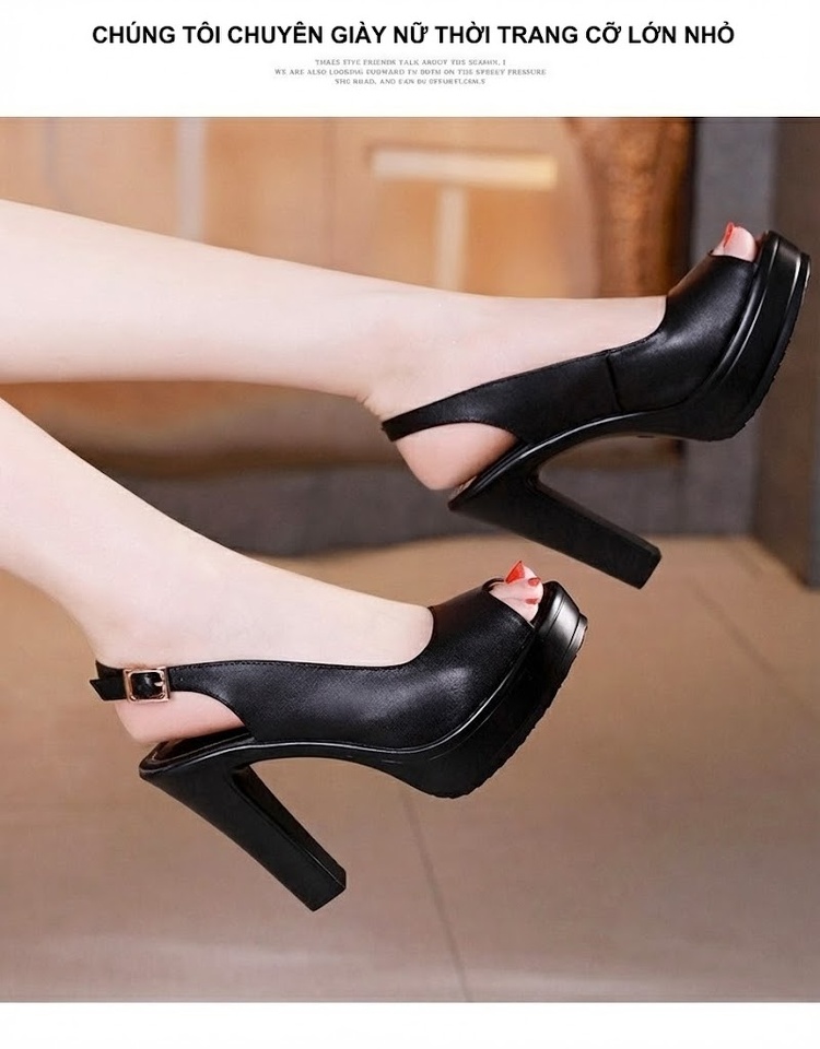 Giày Sandal Cao Gót Nữ Hở Mũi Quai Hậu Đế Xuồng Gót Cao 8cm Da Bóng Màu Trắng, Đen chi tiết 11
