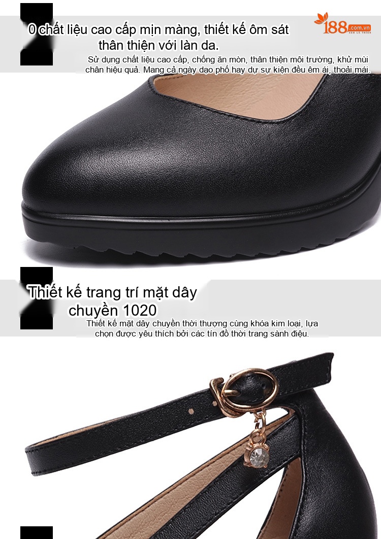 Giày Cao Gót Nữ Mũi Nhọn Quai Cài Da Bóng Chiều Cao Đế Khoảng 8cm Màu Đỏ, Đen, Trắng chi tiết 5