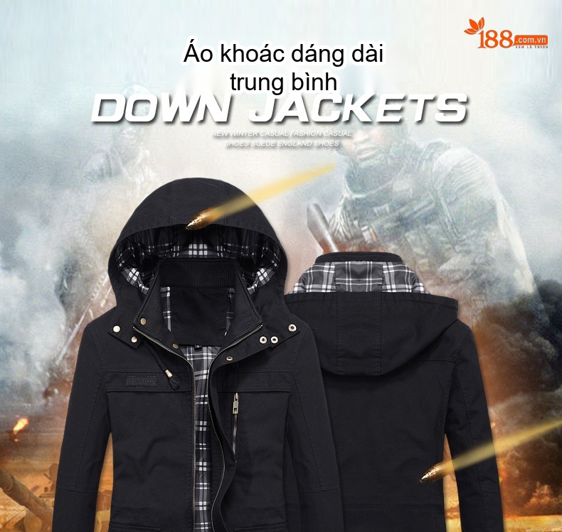 Áo Khoác Gió Nam Cotton Dáng Rộng Có Mũ Trùm Đầu Màu Đen, Xanh Rêu, Be, Nâu chi tiết 1