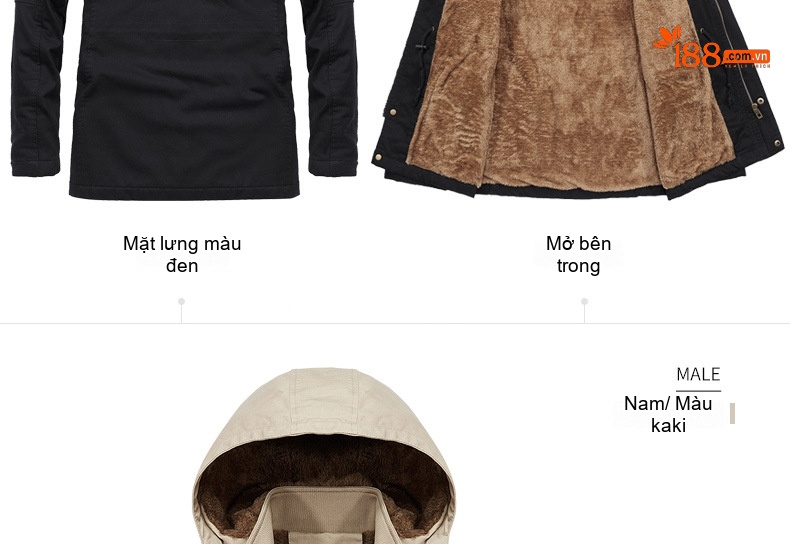 Áo Khoác Gió Nam Dáng Dài Vải Cotton Lót Lông Dày Dặn Có Mũ Trùm Đầu Màu Đen, Nâu, Xanh, Be... chi tiết 21
