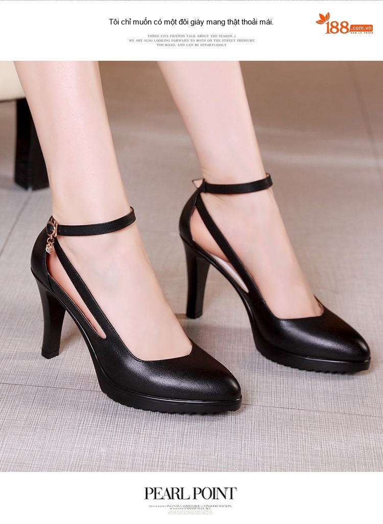 Giày Cao Gót Nữ Mũi Nhọn Quai Cài Da Bóng Chiều Cao Đế Khoảng 8cm Màu Đỏ, Đen, Trắng chi tiết 8