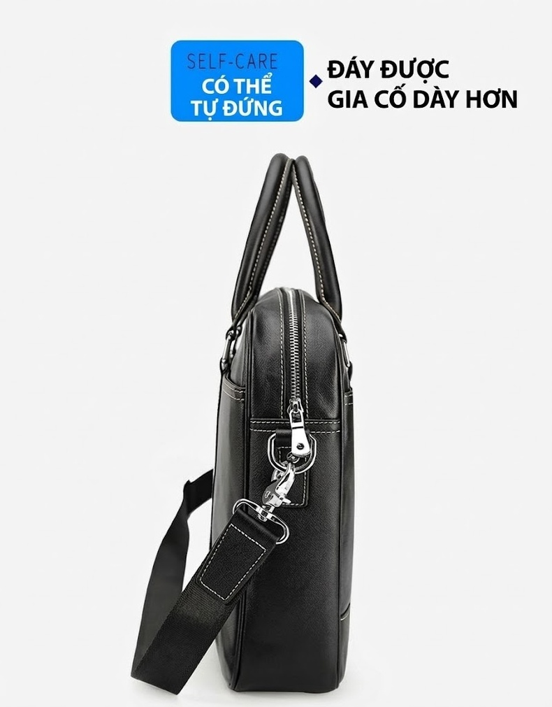 Cặp Công Sở Nam Da Bò Đeo Chéo Đựng Laptop 14 Inch Màu Đen chi tiết 7