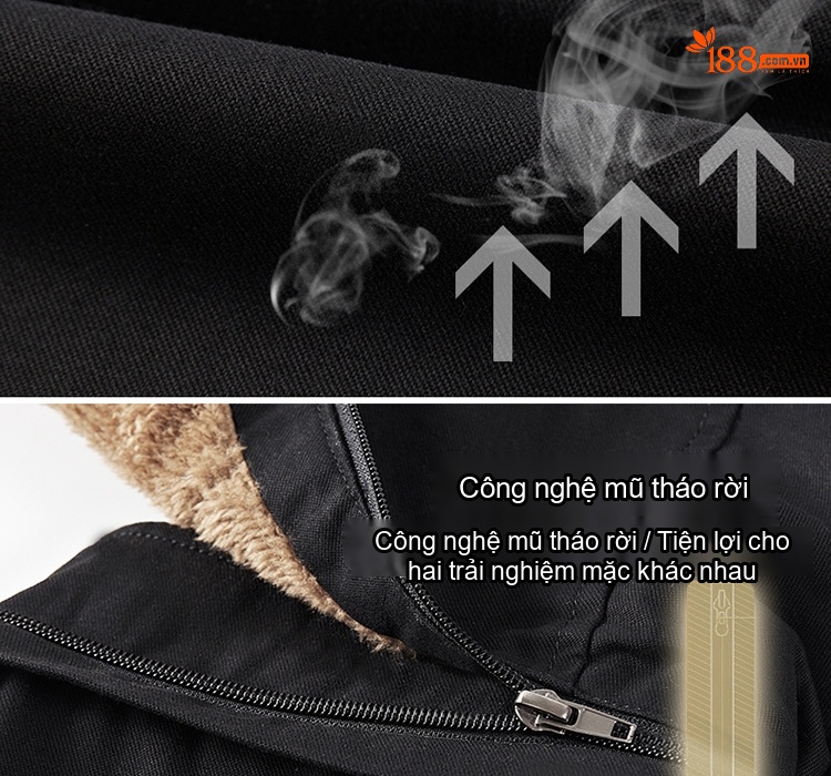 Áo Khoác Gió Nam Dáng Dài Lót Lông Có Mũ Trùm Đầu Màu Đen, Be, Xanh Rêu, Nâu chi tiết 4