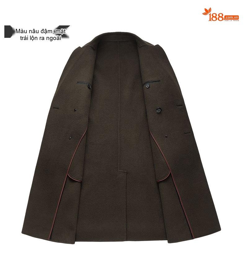 Áo Khoác Dạ Nam Dáng Dài Hai Hàng Khuy Màu Xám, Đen, Xanh Navy, Nâu chi tiết 44
