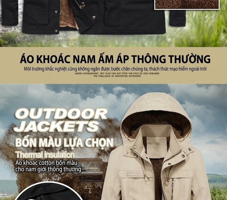 Áo Khoác Gió Nam Dáng Dài Vải Cotton Lót Lông Dày Dặn Có Mũ Trùm Đầu Màu Đen, Nâu, Xanh, Be... chi tiết 2