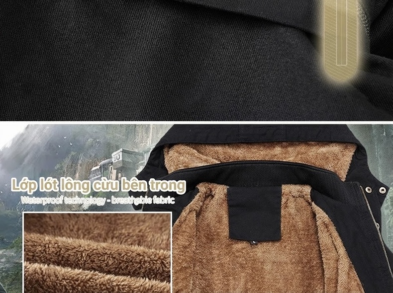 Áo Khoác Gió Nam Dáng Dài Vải Cotton Lót Lông Dày Dặn Có Mũ Trùm Đầu Màu Đen, Nâu, Xanh, Be... chi tiết 5