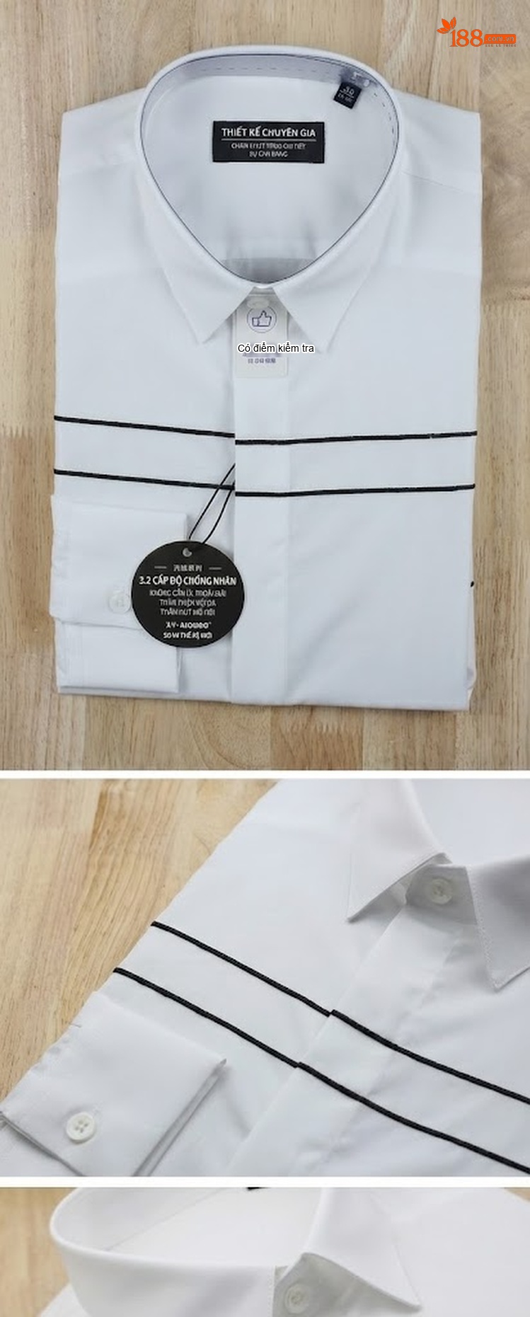 Áo Sơ Mi Nam Cotton Dáng Ôm Trang Trí Đường Thêu Không Cần Ủi Màu Trắng, Đen chi tiết 9
