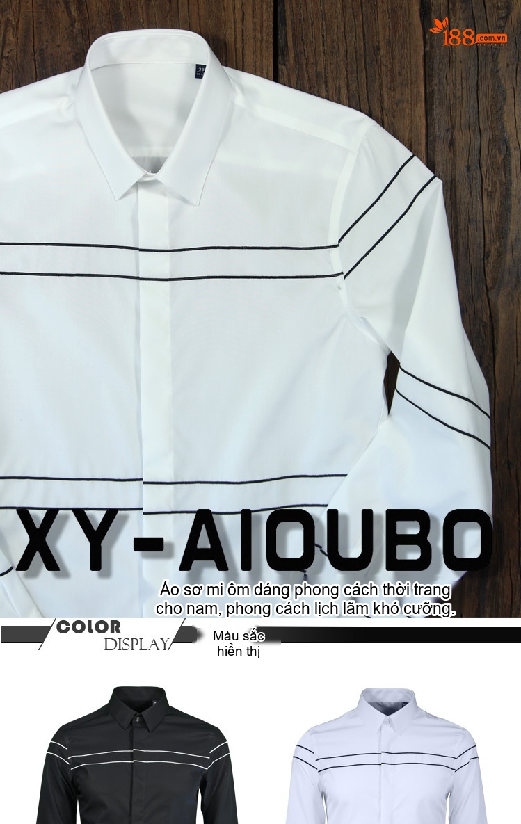 Áo Sơ Mi Nam Cotton Dáng Ôm Trang Trí Đường Thêu Không Cần Ủi Màu Trắng, Đen chi tiết 1