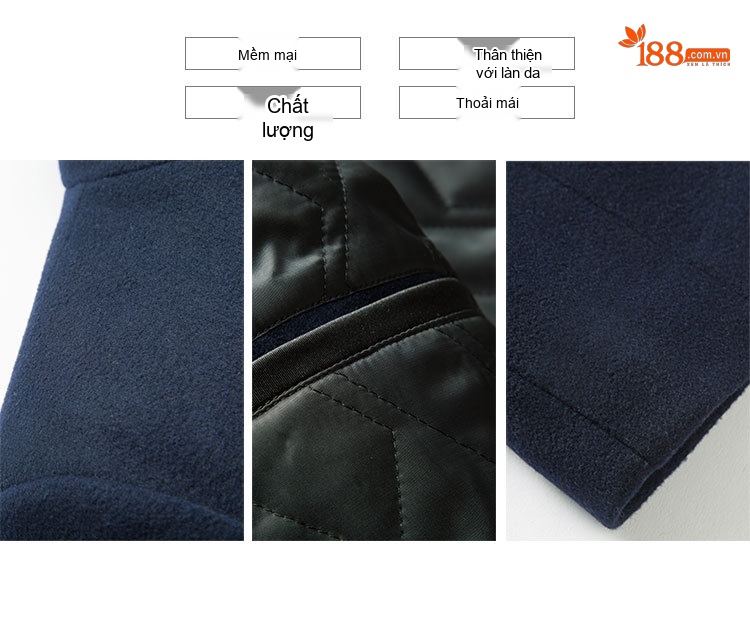 Áo Khoác Dạ Nam Trung Dài Tay Dài Cổ Trụ Dáng Ôm Màu Xanh Navy, Xám chi tiết 5