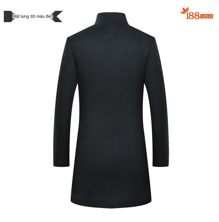 Áo Khoác Dạ Nam Trung Dài Tay Dài Cổ Trụ Dáng Ôm Màu Xanh Navy, Xám chi tiết 14
