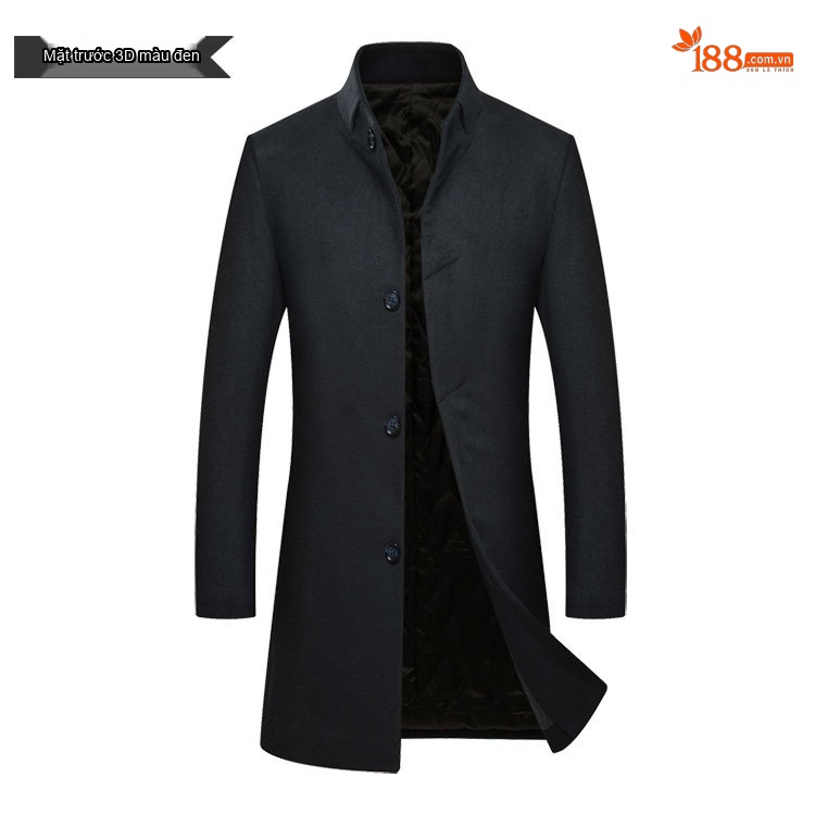Áo Khoác Dạ Nam Trung Dài Tay Dài Cổ Trụ Dáng Ôm Màu Xanh Navy, Xám chi tiết 13