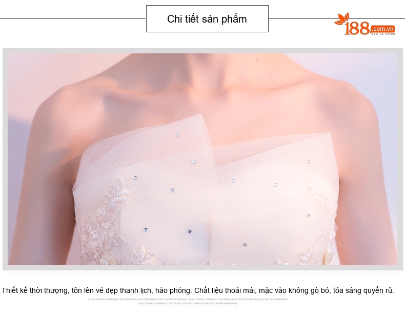 Váy Dạ Hội Nữ Dáng Ngắn Xòe Dự Tiệc Thiết Kế Thanh Lịch Màu Trắng Kem, Xám Xanh chi tiết 9