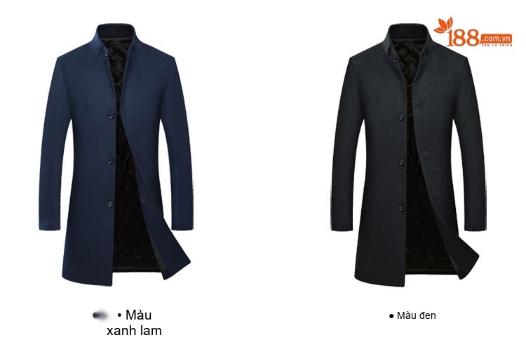 Áo Khoác Dạ Nam Trung Dài Tay Dài Cổ Trụ Dáng Ôm Màu Xanh Navy, Xám chi tiết 2