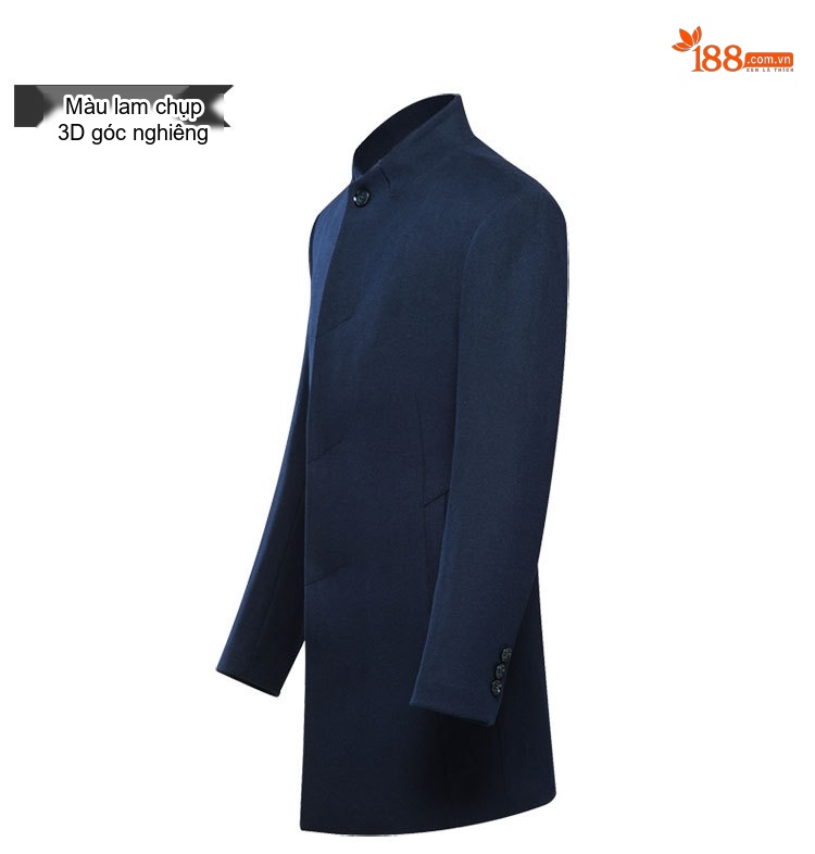 Áo Khoác Dạ Nam Trung Dài Tay Dài Cổ Trụ Dáng Ôm Màu Xanh Navy, Xám chi tiết 10