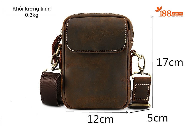 Túi Đeo Chéo Mini Nam Da Thật Túi Đựng Điện Thoại Da Bò Màu Nâu chi tiết 9