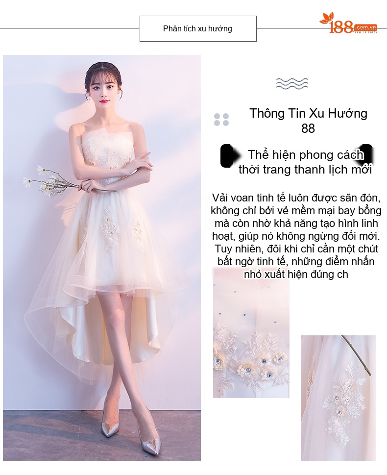 Váy Dạ Hội Nữ Dáng Ngắn Xòe Dự Tiệc Thiết Kế Thanh Lịch Màu Trắng Kem, Xám Xanh chi tiết 2