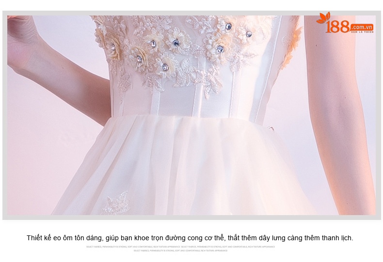 Váy Dạ Hội Nữ Dáng Ngắn Xòe Dự Tiệc Thiết Kế Thanh Lịch Màu Trắng Kem, Xám Xanh chi tiết 10