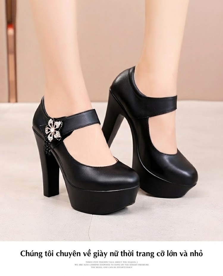 Giày Cao Gót Quai Ngang Bề Mặt Da Bóng Chiều Cao Đế 13cm Màu Đen, Trắng, Bạc chi tiết 9