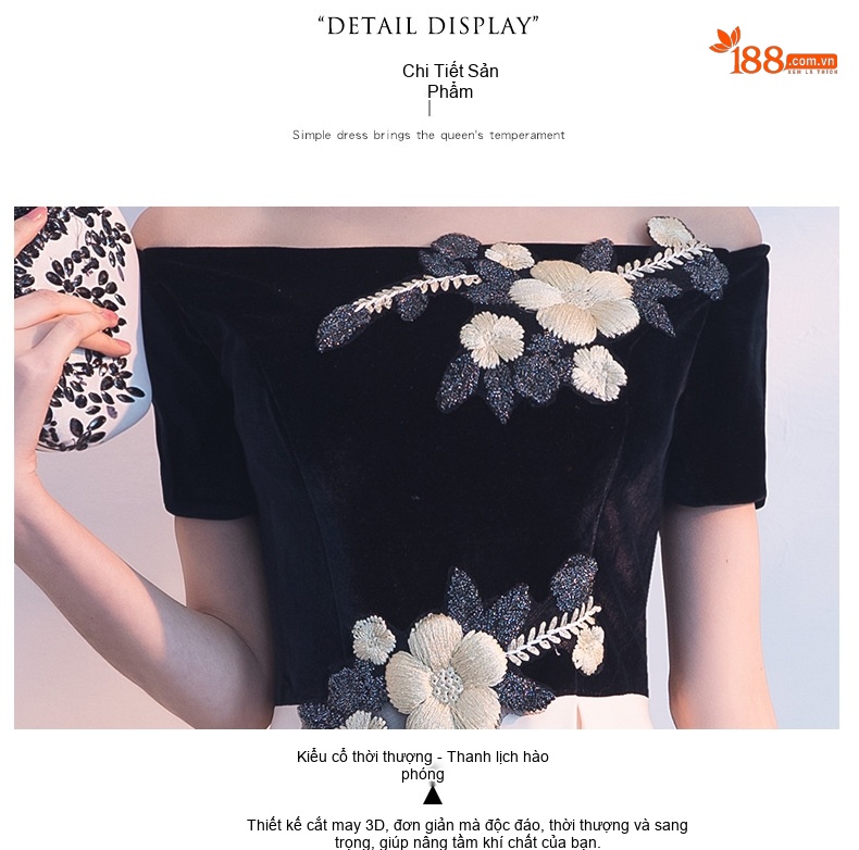 Váy Dạ Hội Nữ Hở Vai dáng chữ A Chiều Dài Vừa Phải Trang Trọng Thanh Lịch Màu Đen, Trắng chi tiết 13