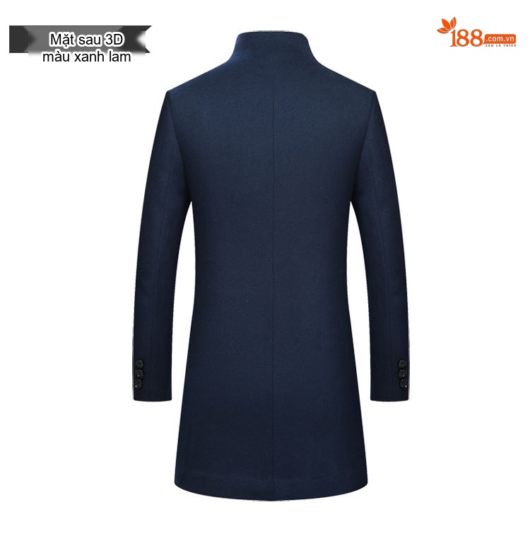 Áo Khoác Dạ Nam Trung Dài Tay Dài Cổ Trụ Dáng Ôm Màu Xanh Navy, Xám chi tiết 12