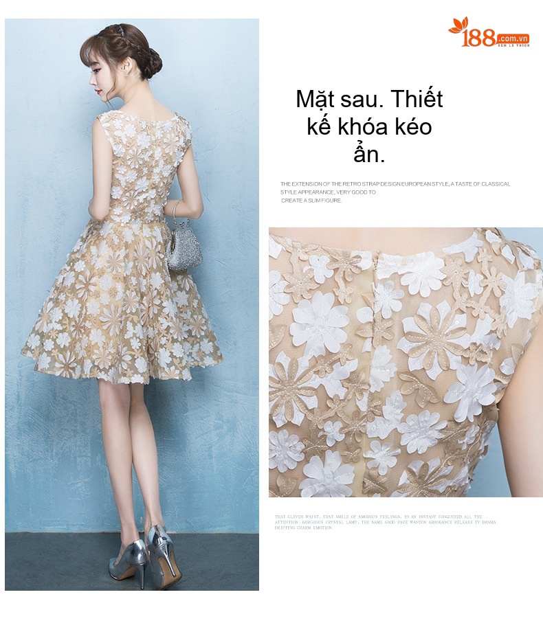 Váy Dạ Hội Ngắn Dáng Ôm Thanh Lịch Dự Tiệc Màu Vàng Kem, Trắng chi tiết 5