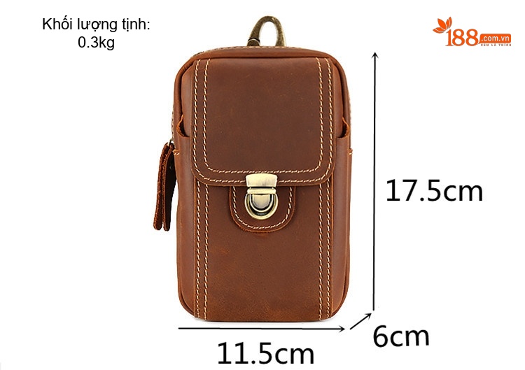 Túi Đeo Hông Nam Da Thật Đựng Điện Thoại Móc Thắt Lưng Phong Cách Retro Màu Nâu chi tiết 9
