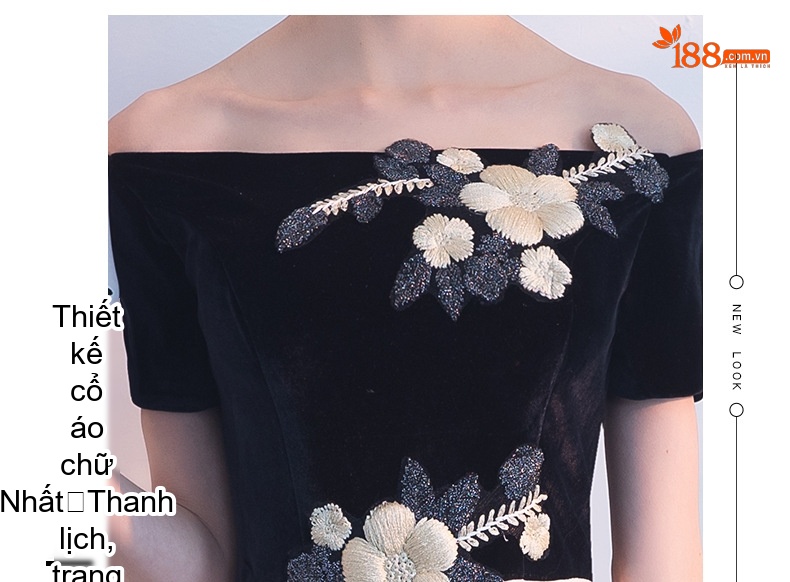 Váy Dạ Hội Nữ Hở Vai dáng chữ A Chiều Dài Vừa Phải Trang Trọng Thanh Lịch Màu Đen, Trắng chi tiết 2